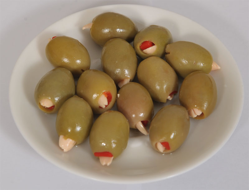 Green Chalkidiki Olives with Almond and Red Pepper